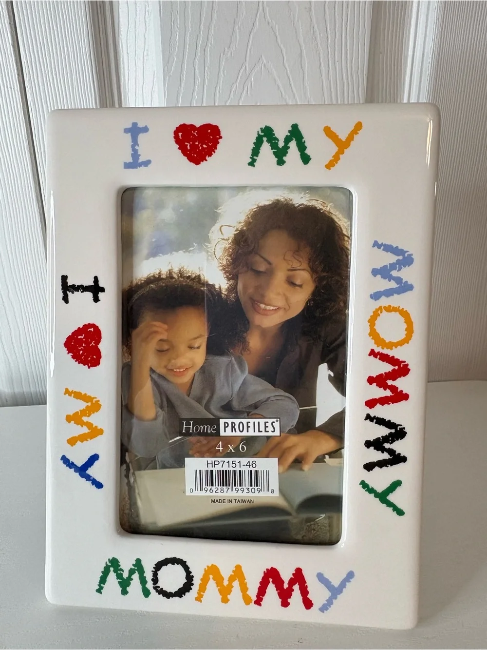 Vintage I ❤️ My Mommy White Ceramic 4x6 Picture Frame Crayon Lettering